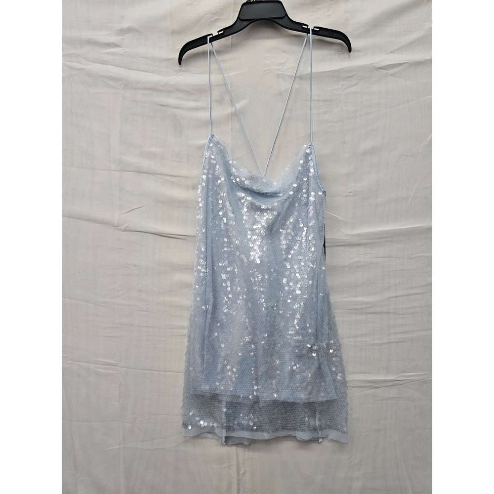 Wild Fable Womens Sequin Cowl Neck Mini Dress Blue Polyester Casual Size Large